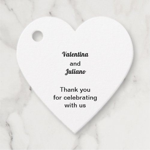 Black Texts on White Background Wedding Heart Favo Favor Tags
