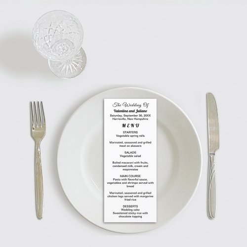 Black Texts on White Background Wedding Menu