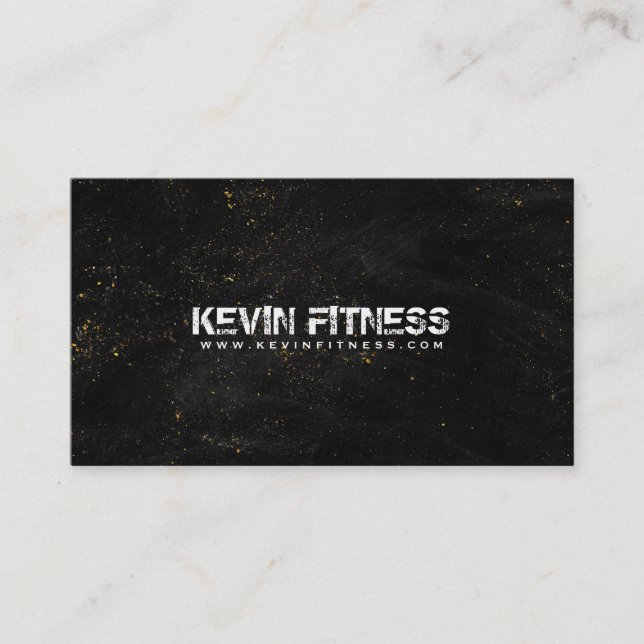 Black Texture Gold Sparkles Fitness Design Business Card (Front)