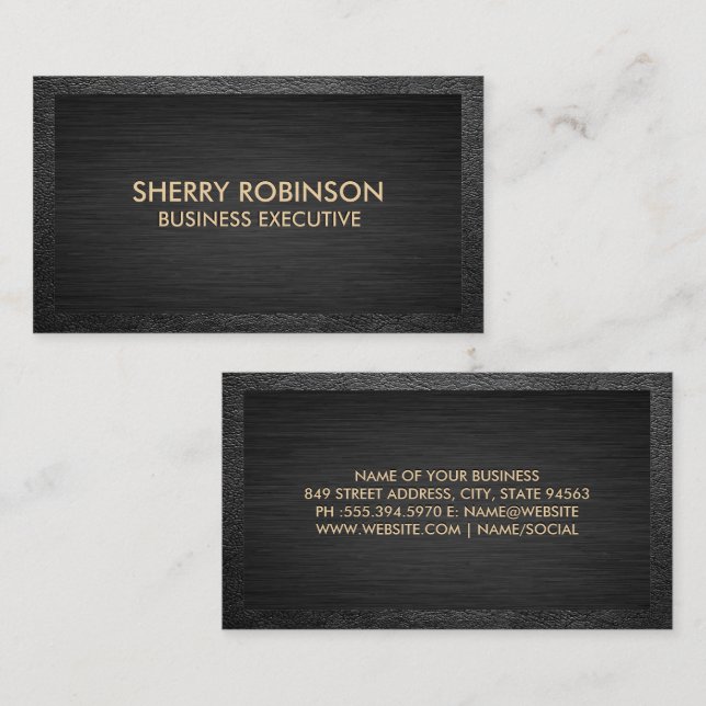 Black Texture | Leather Border Business Card (Front/Back)