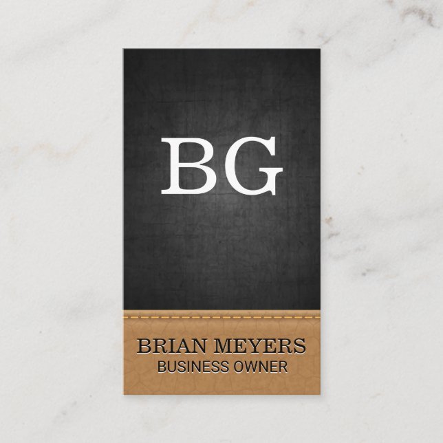 Black Texture | Stitched Leather Business Card (Front)