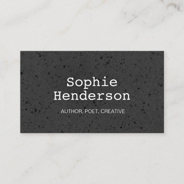 Black Textured Minimalist Author Professional Business Card (Front)