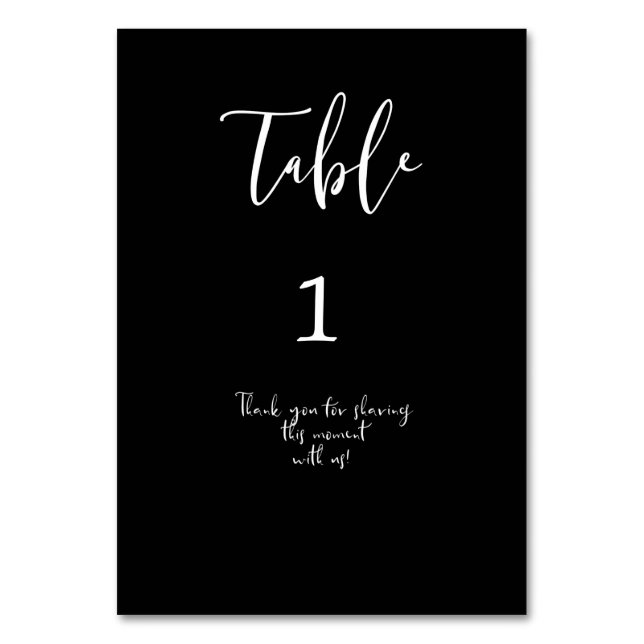 Black Thank You for Sharing Wedding Table Number (Front)