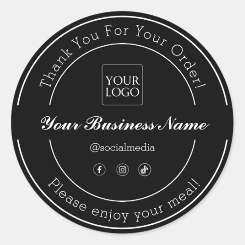 Black Thank you for your order food business Classic Round Sticker