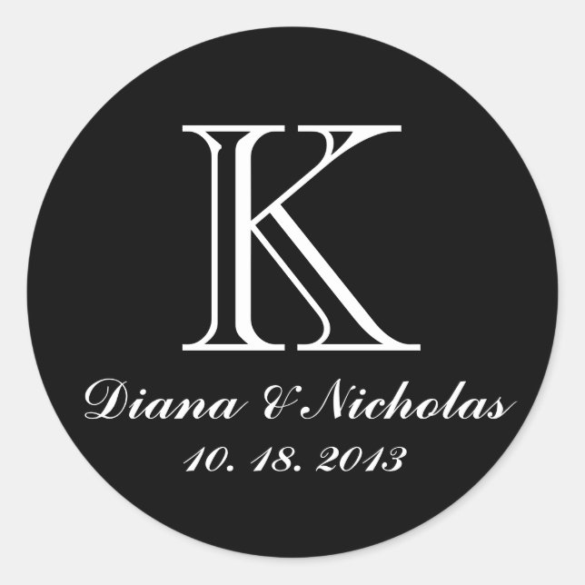 Black thank you monogram wedding favor sticker (Front)