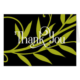 Black Thank You Note with Bright Green Leaf Design Cards