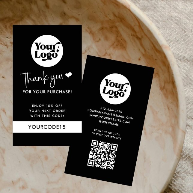 Black Thank You Order Business Logo QR Code Retail Discount Card (Creator Uploaded)