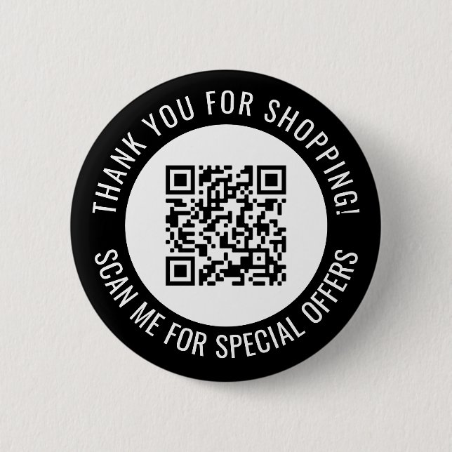 Black Thank You & Scan Me Promotional QR Code Button (Front)