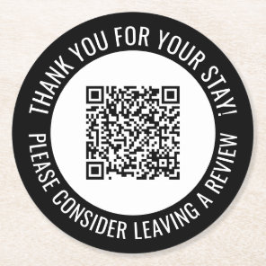 Black Thank You & Scan Me Promotional QR Code Round Paper Coaster