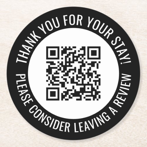 Black Thank You  Scan Me Promotional QR Code Round Paper Coaster