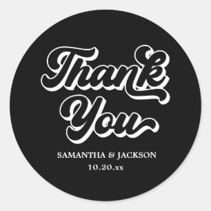 Black Thank You Wedding Favor Classic Round Sticker