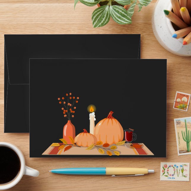 Black Thanksgiving Envelope with Leaves Liner (Desk)
