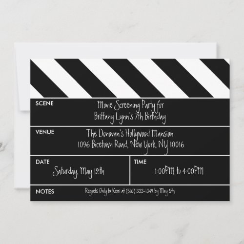 Black Thats a Wrap Movie Clapper Birthday Party Invitation