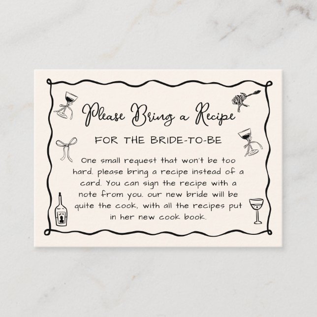Black That's Amore Bridal Shower Recipe Request  Enclosure Card (Front)