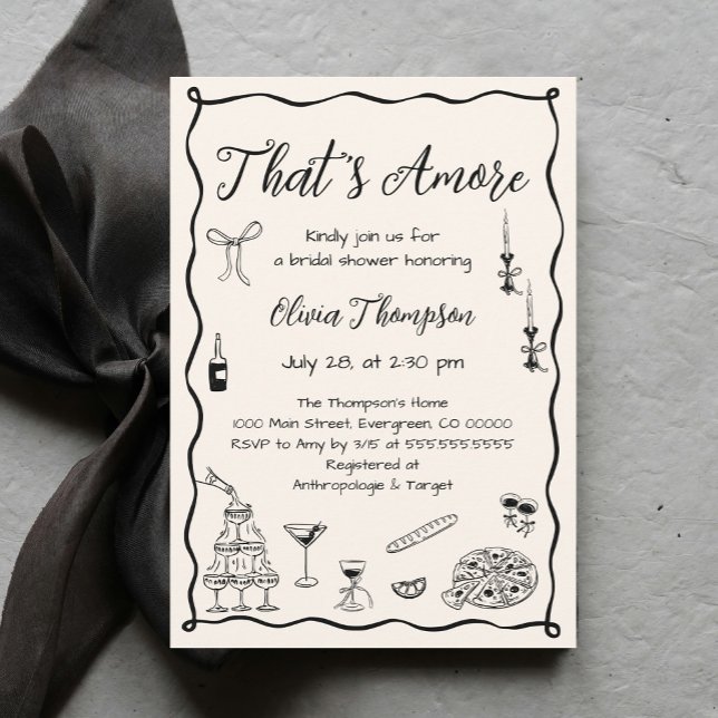 Black That's Amore Italian Bridal Shower Invitation (Creator Uploaded)