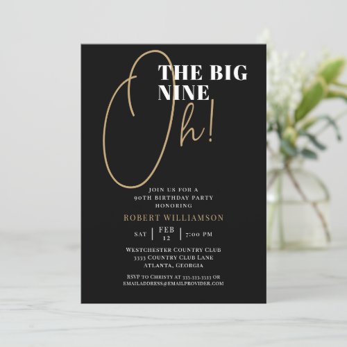 Black The Big 90th Surprise Birthday Invitation