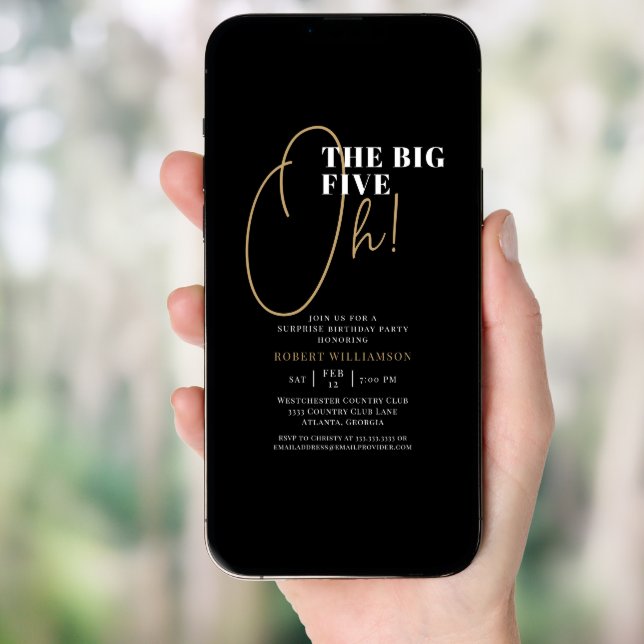 Black The Big Six Oh 60th Surprise Birthday Invitation (Front Digital)