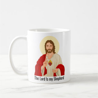 Black The Lord is my Shepherd Jesus illustrated Coffee Mug