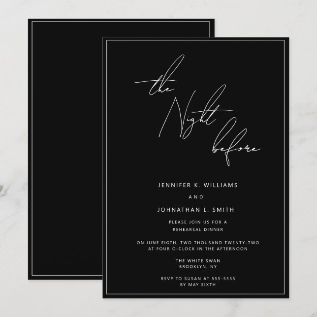 Black The Night Before Rehearsal Dinner Invitation (Front/Back)