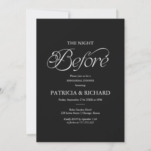 Black The Night Before Rehearsal Dinner  Invitation