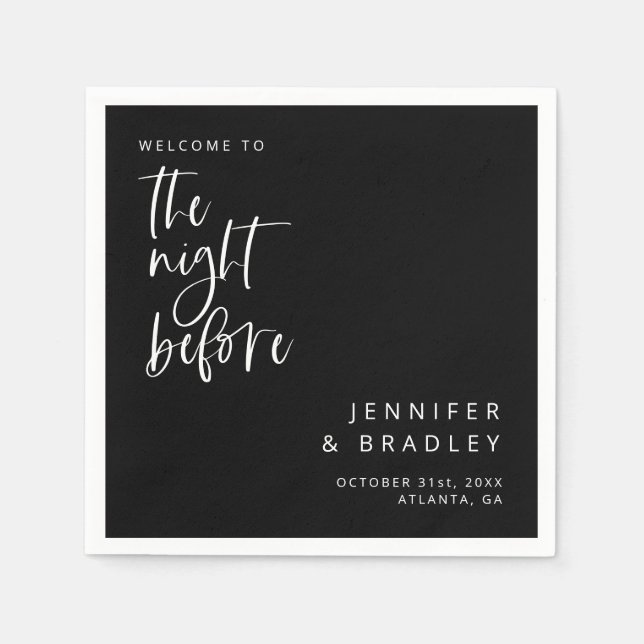 Black The Night Before Rehearsal Dinner  Napkins (Front)