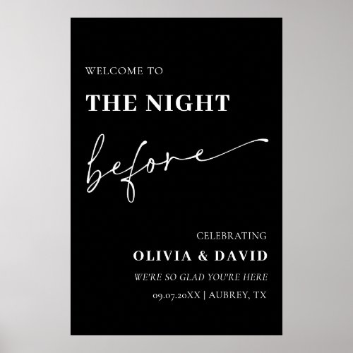 Black The Night Before Rehearsal Dinner Welcome Poster