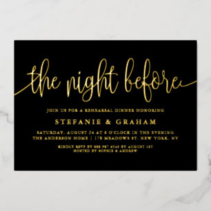 Black The Night Before Script Rehearsal Dinner Foil Invitation