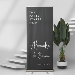 Black | The Party Starts Now Wedding Retractable Banner