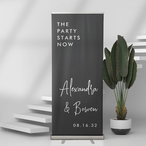 Black  The Party Starts Now Wedding Retractable Banner
