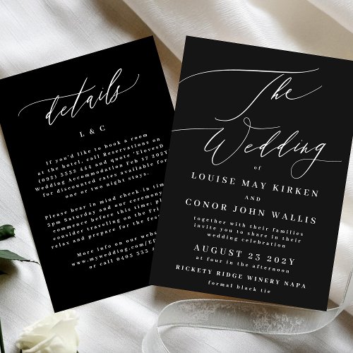 Black The Wedding Details on back Invitation