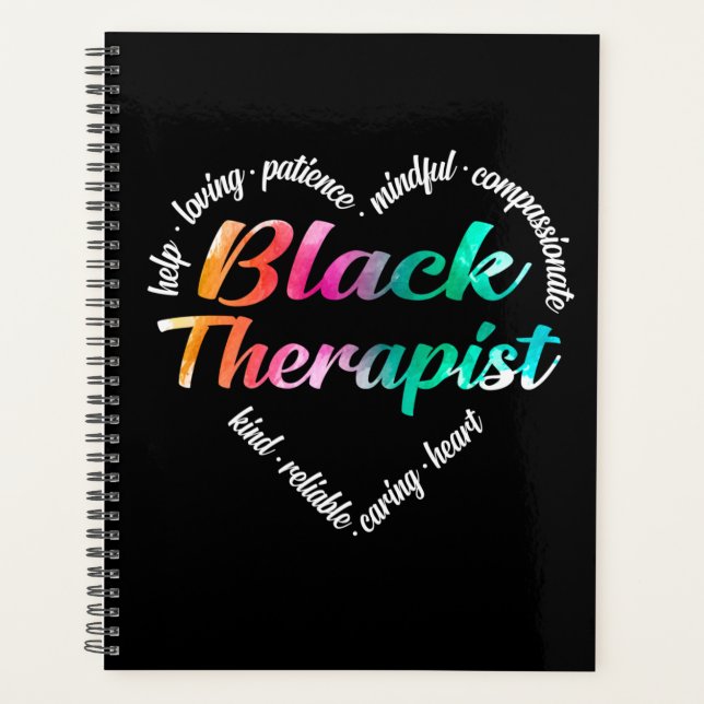 Black Therapist Heart Word Cloud Watercolor Planner (Front)