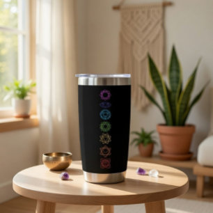 Black Thermal Tumbler with Colorful Seven Chakras