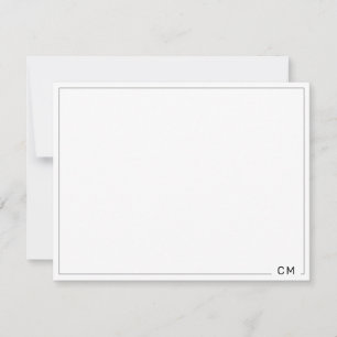Black Thin Border Two Letter Monogram Note Card