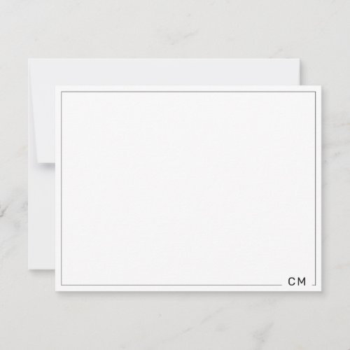 Black Thin Border Two Letter Monogram Note Card