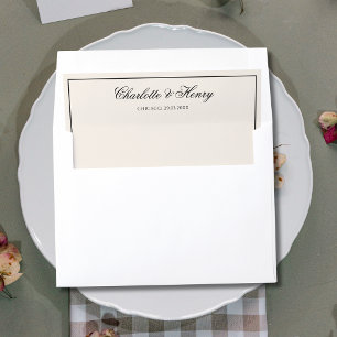 Black Thin Frame Ivory Old Money Formal Wedding Envelope Liner