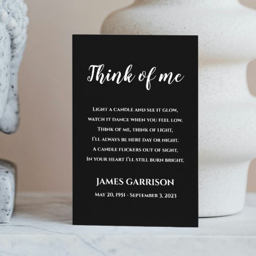 Black Think Of Me Celebration of Life Candle Place Card