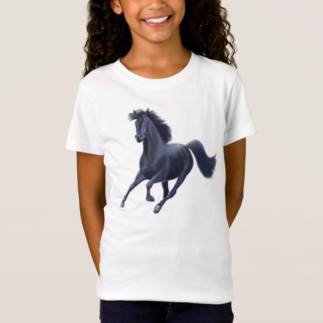 Black Thoroughbred Horse Girls Baby Doll Shirt (Front)