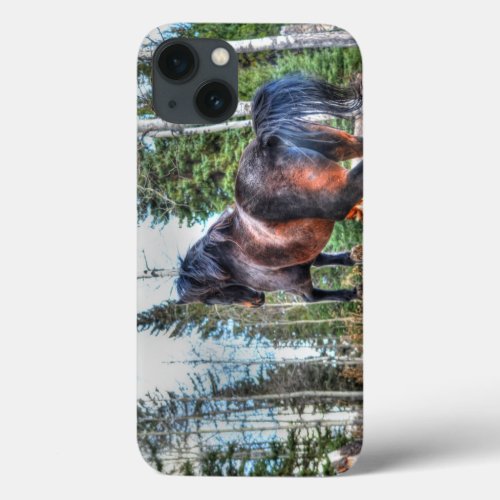 Black Thoroughbred Percheron Horse Jumping logs iPhone 13 Case