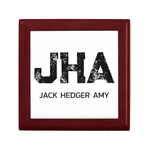 BLACK THREE LETTER MONOGRAM NAME WHITE MAHOGANY GIFT BOX