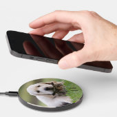 Black Three Letter Monogram Pet Photo Wireless Charger (Hand)
