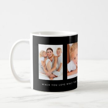 Black Three Photo Collage With Custom Message Coffee Mug by PinkMoonDesigns at Zazzle