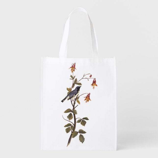 Black-Throated Blue Warbler Audubon Bird Lover Grocery Bag (Front)