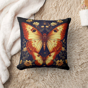 Black Throw Pillow with Butterfly & Floral Design
