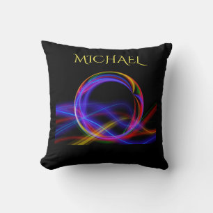Black throw pillow with multi colors & custom name