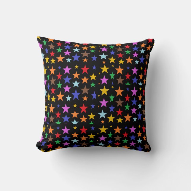 Black Throw Pillow With Stars For Your Bed or Sofa (Front)