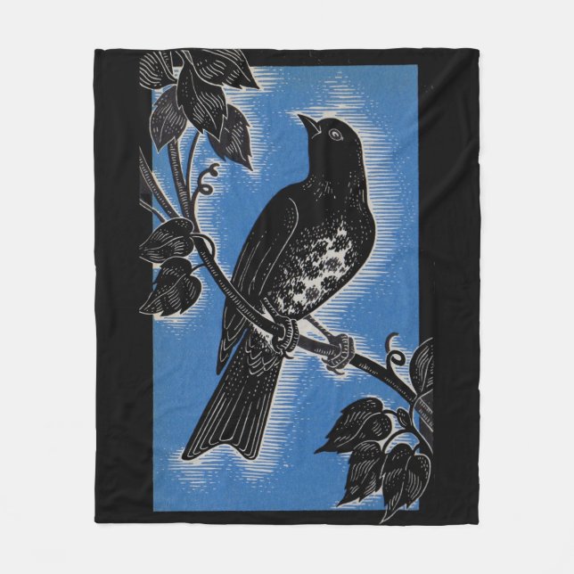 black thrush with blue fleece blanket (Front)