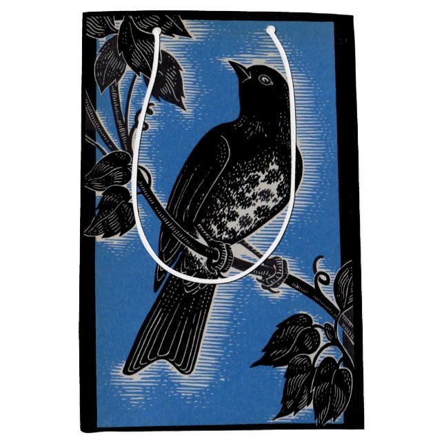 black thrush with blue medium gift bag (Front)
