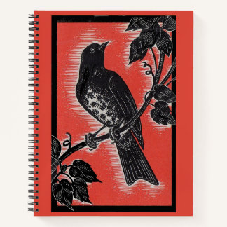 black thrush with red notebook