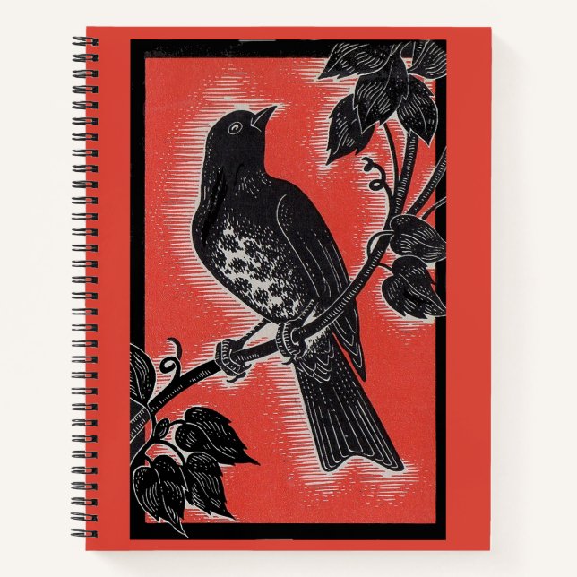 black thrush with red notebook (Front)