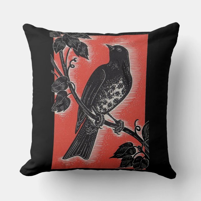 black thrush with red throw pillow (Front)